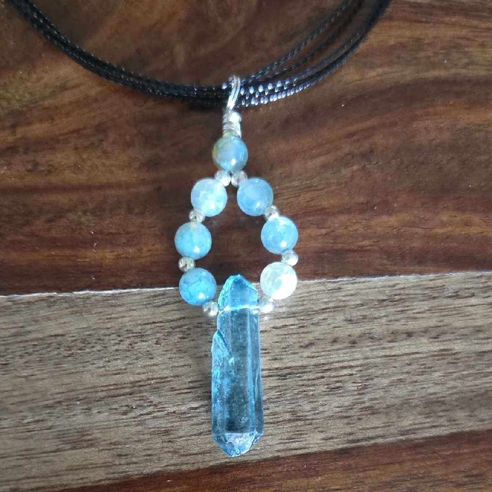 Gorgeous Blue Aqua Aura Quartz Pendant Necklace 18" with 2" extender